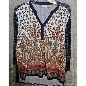 Cato Woman  Sz 18/20W blouse Hi/lo Tunic blue multi paisley geometric